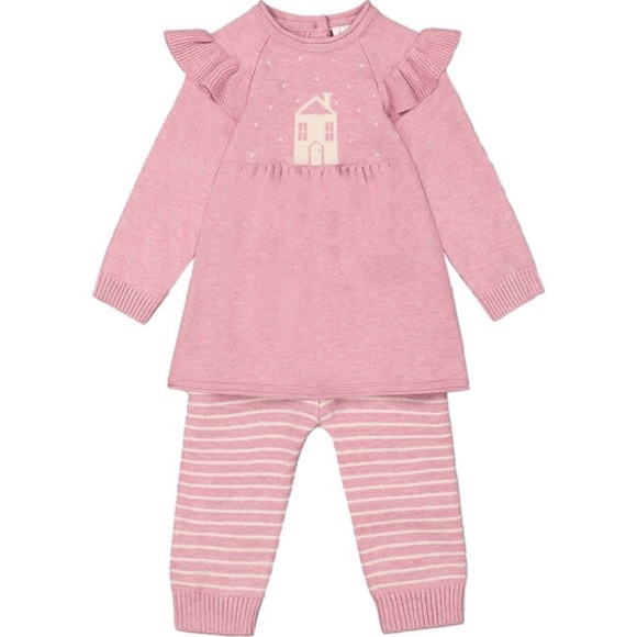 DEUX PAR DEUX  House Intarsia Knit Frilled Tunic & Legging Set, Mauve - Picture 1 of 6